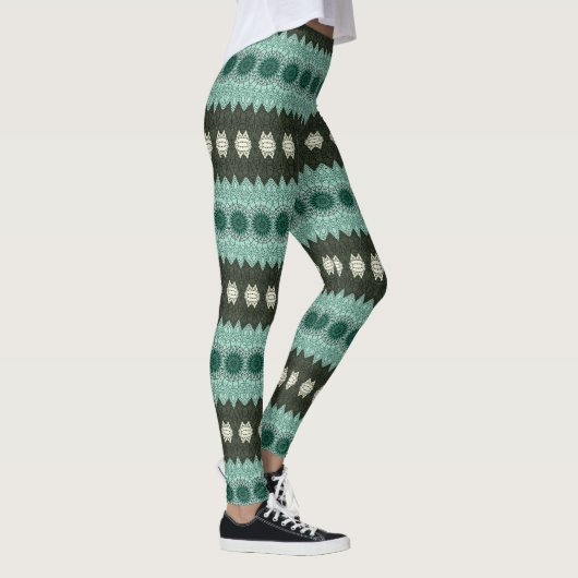 Leggings Motif Mandala géométrique turquoise et vert (Droite)