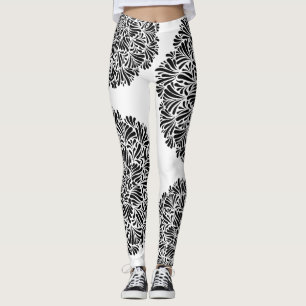 Leggings Motif Mandala noir et blanc moderne géométrique