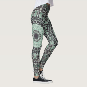 Leggings Motif Mandala Vert Menthe et Charbon