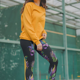 Leggings Motif Mardi Gras Masque Feuilles Aquarelle