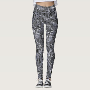 Leggings Motif marin géologique imprimé noir et blanc