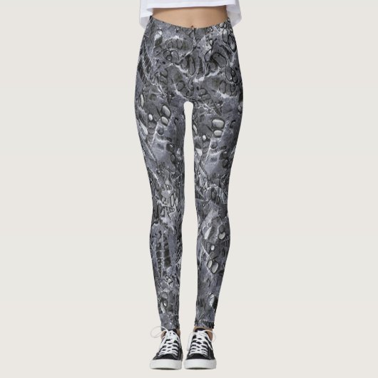 Leggings Motif marin géologique imprimé noir et blanc (Devant)