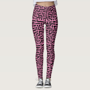 Leggings Motif Maze Art Pop Noir Et Rose