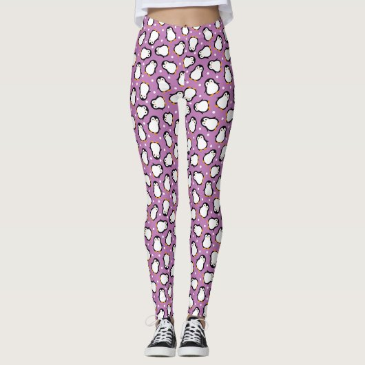 Leggings Motif mignon de pingouin violet (Devant)