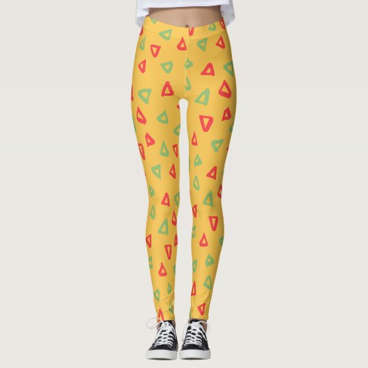 Leggings Motif minimal rouge jaune Doodle (Devant)