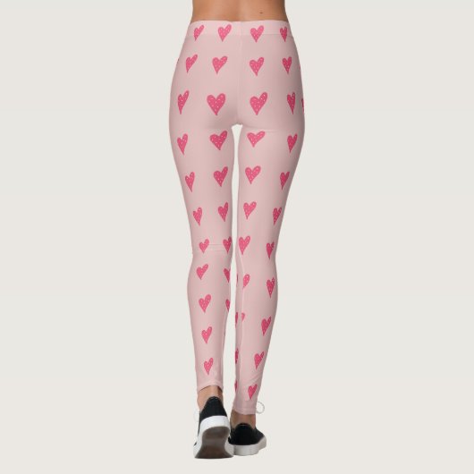 Leggings Motif moderne de coeur rose avec points blancs (Dos)