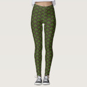 Leggings Motif moderne de feuille de laurier vert sur marro (Devant)