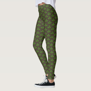 Leggings Motif moderne de feuille de laurier vert sur marro