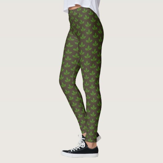 Leggings Motif moderne de feuille de laurier vert sur marro (Gauche)