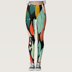 Leggings Motif Moderne de Feuilles d'Automne