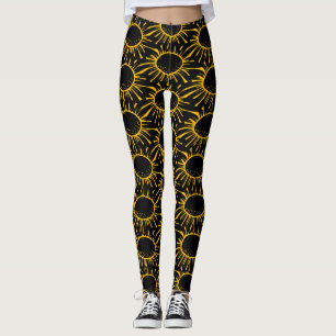 Leggings Motif Moderne d'Éclipse de Soleil Abstrait Noir Ja