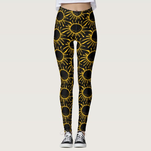 Leggings Motif Moderne d'Éclipse de Soleil Abstrait Noir Ja (Devant)