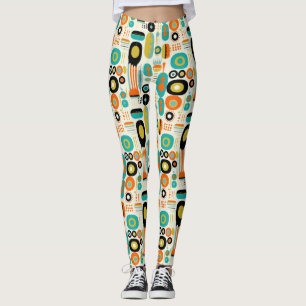 Leggings Motif Moderne du Milieu du Siècle Coloré Rétro Élé