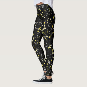 Leggings Motif moderne géométrique gris-jaune Terrazzo