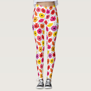 Leggings Motif moderne Pavot Rose Rouge Orange Floral Point