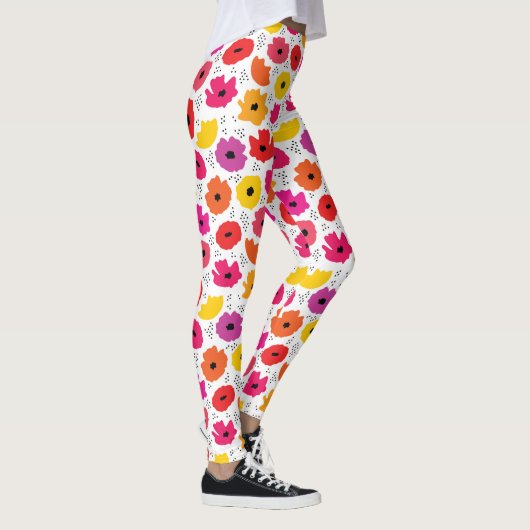 Leggings Motif moderne Pavot Rose Rouge Orange Floral Point (Droite)