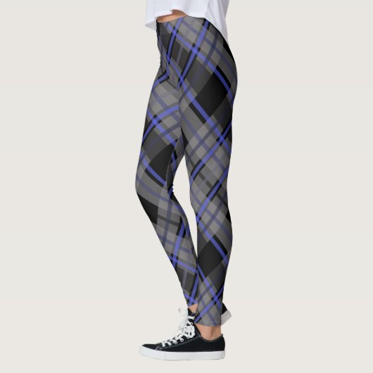 Leggings Motif moderne Tartan bleu gris noir (Gauche)