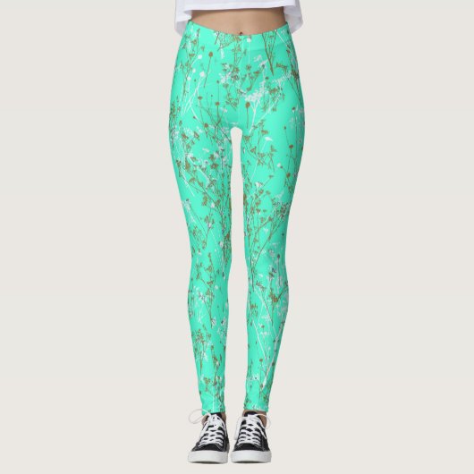 Leggings Motif moderne tendance Aqua Blue Fleur sauvage (Devant)