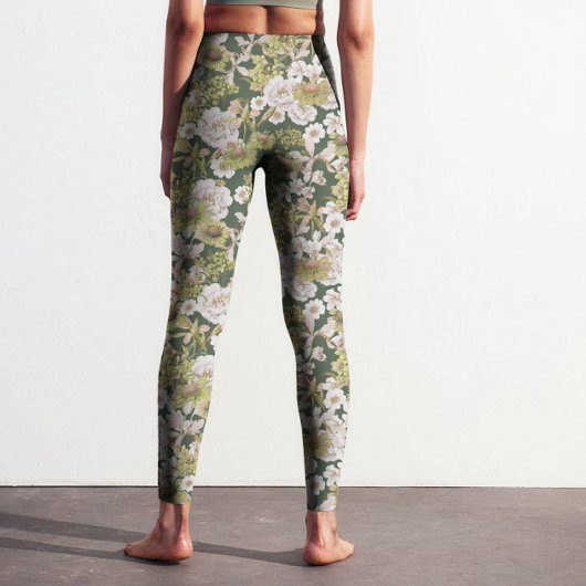 Leggings Motif moderne vert foncé Olive FLoral imprimé