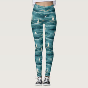 Leggings Motif Nautique de Vagues de Voilier Côtiers (3)