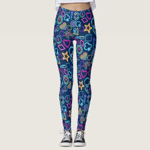 Leggings Motif Neon Light des années 80 vintage 01x4 DBlue 