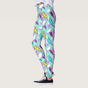 Leggings Motif Neon Lightning Bolts & Stars