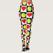 Leggings Motif noir & blanc de balle de tennis & Coeur Chec (Dos)