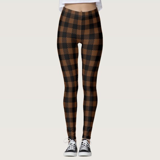 Leggings Motif noir Brown de plaid de Buffalo de bûcheron (Devant)