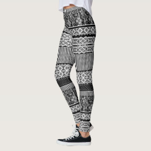 Leggings Motif noir et blanc avec dentelle et patchwork el