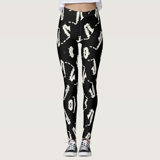 Leggings Motif noir et blanc saxophone (Devant)