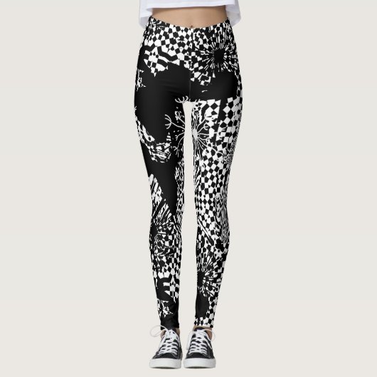 Leggings motif noir et blanc vérificateur (Devant)
