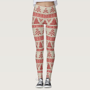 Leggings Motif nordique rouge de chandail de Knit d'arbre