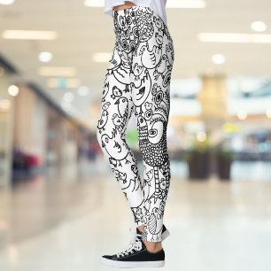 Leggings Motif oiseaux noir et blanc amusement moderne