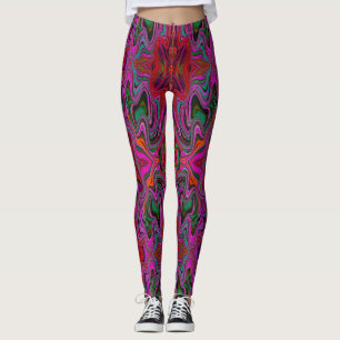 Leggings Motif ondulé magenta, rouge et vert trippy cool