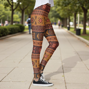 Leggings Motif ornemental tribal de terre cuite moderne