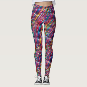 Leggings Motif pailleté disco rayures arc-en-ciel abstrait