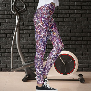 Leggings Motif Pailleté Violet Gris Rose Magenta Moderne