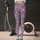 Leggings Motif Pailleté Violet Gris Rose Magenta Moderne