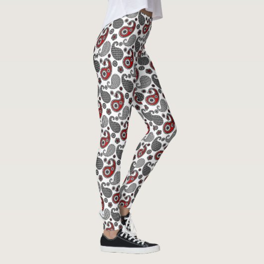 Leggings Motif Paisley, noir, blanc et rouge (Droite)
