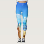 Leggings Motif panoramique de plage moderne<br><div class="desc">Plage moderne panorama océan motif legging.</div>