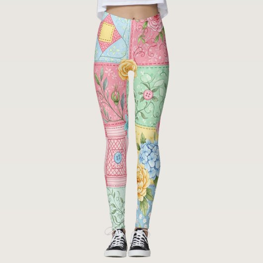 Leggings Motif Patchwork de Rose Romantique (Devant)