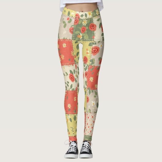 Leggings Motif Patchwork Floral de Ferme (Devant)
