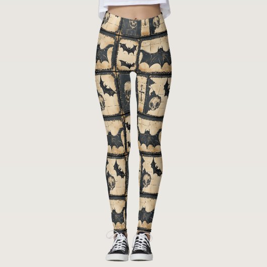Leggings Motif patchwork Halloween en denim rustique (Devant)