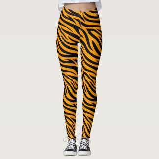Leggings Motif Peau de Tigre Chat Sauvage Orange Bandes Noi