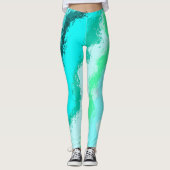 Leggings Motif peint expressif bleu sarcelle vert (Devant)