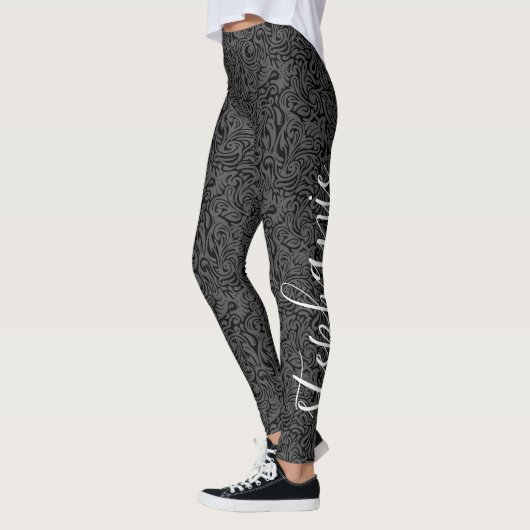 Leggings Motif pivotant moderne avec nom de script noir (Gauche)