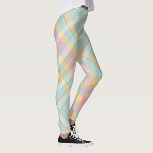 Leggings Motif Plaid bleu, vert, rose et or (Droite)