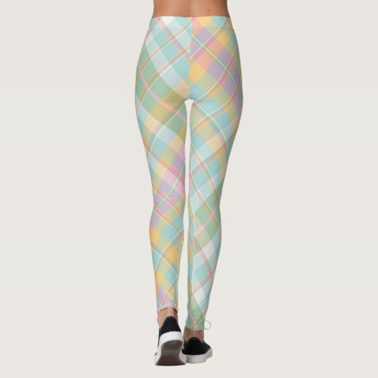 Leggings Motif Plaid bleu, vert, rose et or (Dos)