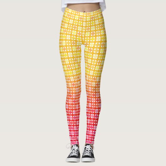 Leggings Motif plaid dégradé jaune rouge (Devant)