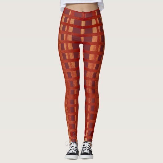Leggings Motif Plaid Rouge-Orange (Devant)